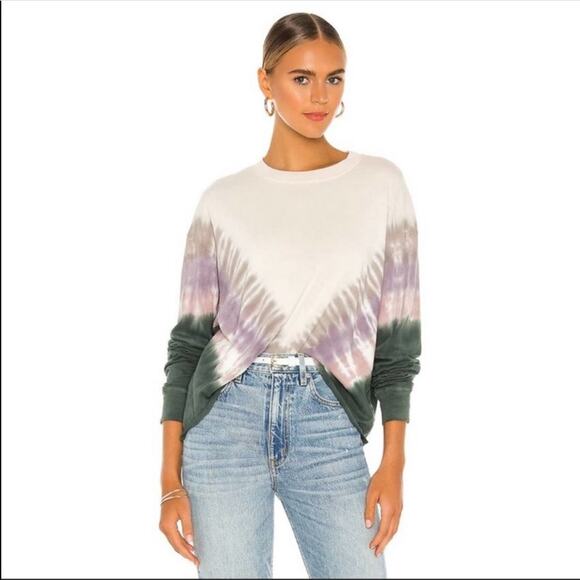 Daydreamer Tops - Daydreamer Cotton Tie Dye Long Sleeve Tee Shirt Medium Purple Tan Green
